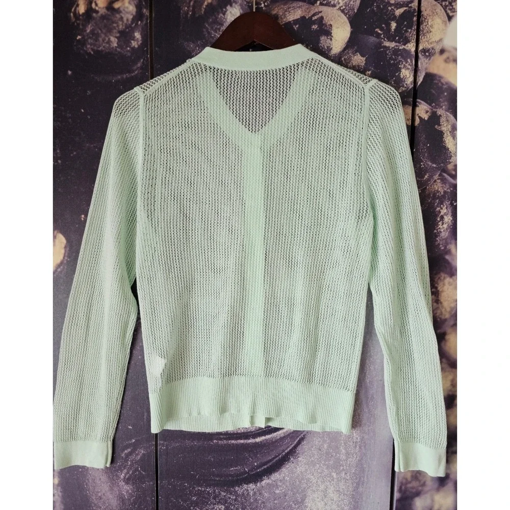 J Crew Pointelle Stitch Mint Green‎ Open Knit Mesh Button Front Cardigan Size M